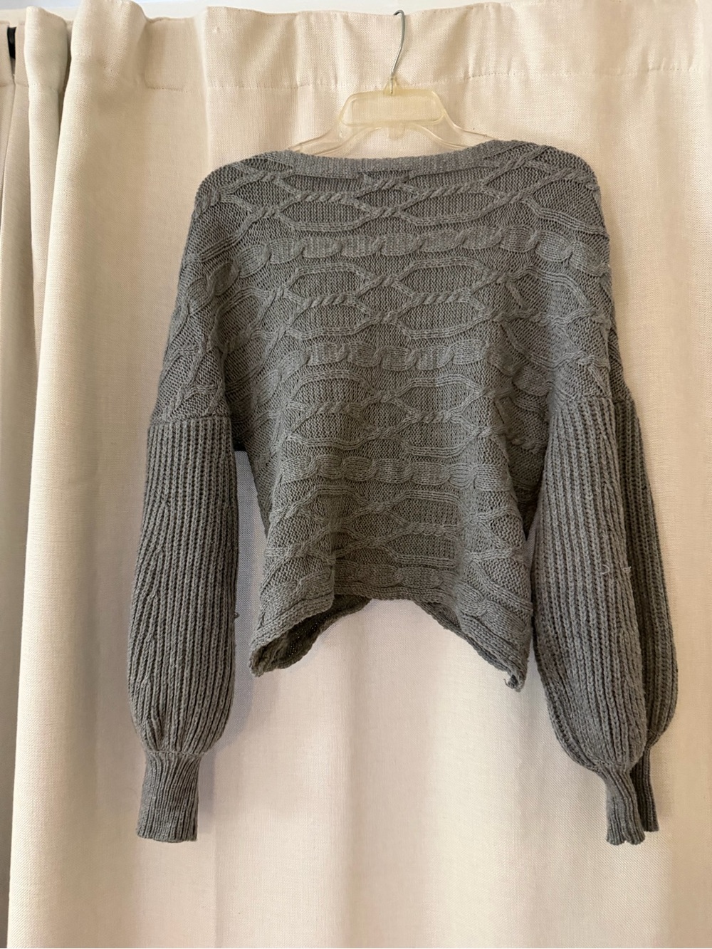 Fashion Nova Grey Cable-Knit Draped Wrap Sweater - Picture 4 of 5